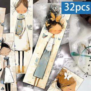 32개, 손으로 그린 ​​소녀 책갈피, 개학 시즌, 크리스마스, 할로윈, 교사, 독자 및 생일 선물에 적합