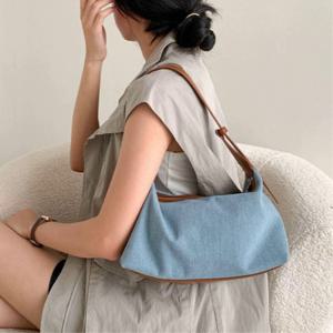 [브리치]  / 가죽 콤비 데님 반달 호보백 청가방