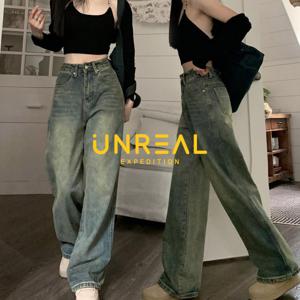 여성 라이트워싱 하이웨스트 와이드 데님팬츠