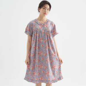 연보라장미 반팔 순면 여성 빅사이즈 원피스 잠옷