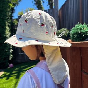 체리& 곰돌이 자수 자외선차단 야외놀이 유아 모자