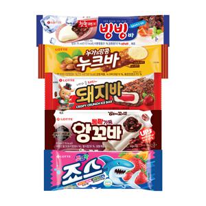 돼지바x10개+죠스바x10개+누크바x10개+앙꼬바x5개+빙빙바x5개
