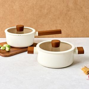 크림 다크우드 세라믹코팅 인덕션겸용 냄비 2P세트