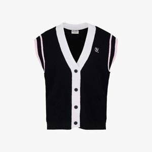 배색 브이넥 베스트 (블랙)