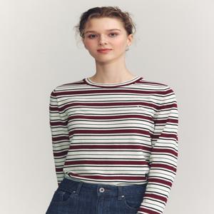 헤지스 여성 [[24FW]] HSSW4C702IV [반값[면100%] 아이보리 멀티 스트라이프 라운드넥 스웨터