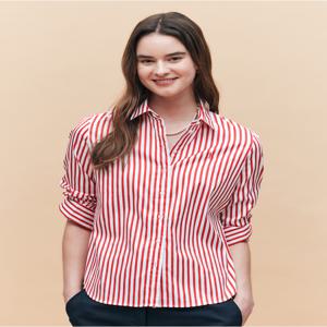 헤지스 여성 [[25SS]] HSSH5BC20R2 [면]레드 런던 스트라이프 슬림핏 긴소매 셔츠