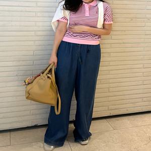 헤지스 여성 [[25SS]] HSPA5B451N1 [데님][와이드]네이비 스트링 헤지데님 팬츠