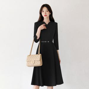 (~XXL까지) 리파인드 트임 하트넥 벨트 플레어 원피스 가을 하객룩 오피스룩 모임룩 격식룩 빅사이즈