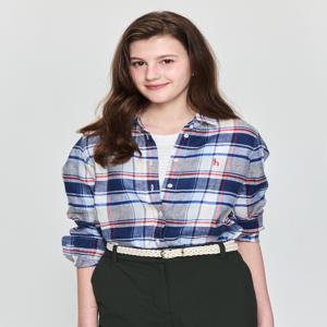 헤지스 여성 HSSH5B321B2 [린넨100%]블루 체크 긴소매 셔츠