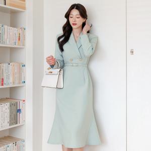 (~XXL까지) 디아메 더블 버튼 머메이드 벨트 원피스 봄 가을 하객룩 오피스룩 모임룩 격식룩 빅사이즈