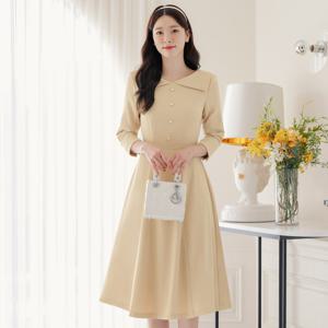 (~XXL까지) 플레아 플랫카라 진주버튼 플레어 원피스 봄 가을 하객룩 오피스룩 모임룩 격식룩 빅사이즈