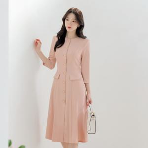 (~XXL까지) 에온무 라운드넥 플레어 원피스 봄 가을 하객룩 오피스룩 모임룩 격식룩 빅사이즈