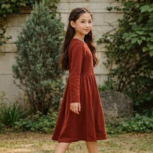 주니어 기본스마킹 롱슬리브 롱드레스(10-11세)_FD5501