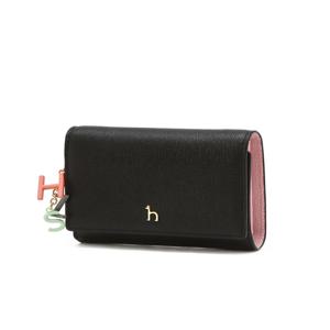 [백화점BEST] HIWA6E605BK_여성 블랙 가죽 골드퍼피 로고 레터링장식 3단 반지갑