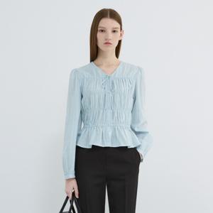 26 S/S 코튼 스모킹 리본 블라우스