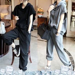 루즈핏 패치 반팔 후드티+조거팬츠 썸머 트레이닝복 상하세트 2컬러