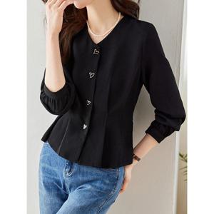 [하프클럽] 하트 블랙 페플럼 블라우스_BJ1BL005