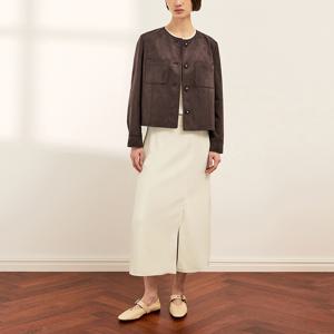 스웨이드 라운드넥 크롭 자켓 SWWJKQ12030