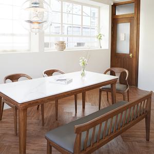 라플란드 에쉬 브라운 통 세라믹 6인 원목 식탁 세트_벤치형