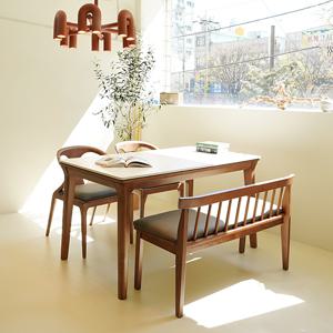 라플란드 에쉬 브라운 통 세라믹 4인 원목 식탁 세트_벤치형