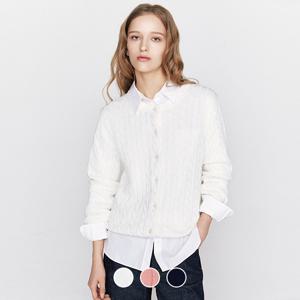 여성 봄 라운드넥 코튼 케이블 꽈배기 면 니트 가디건 356504