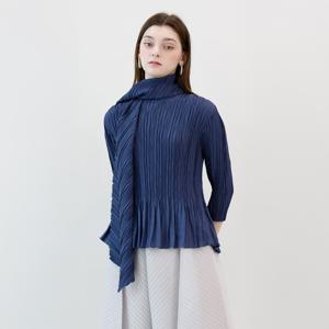 [최초가 178000원] 보리주름 스카프 세트 플리츠 블라우스 네이비_YJ04WQPBL80