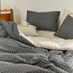 핀스트라이프 볼드 60수 고밀도면 밍크극세사 차렵이불 단품/세트/풀세트