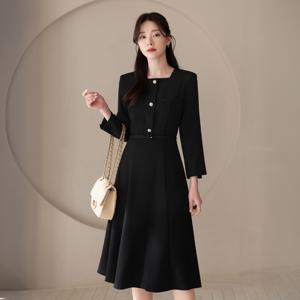 (~XXL까지) 히드앤 스퀘어넥 벨트 플레어 원피스 봄가을 오피스룩 하객룩 데이트룩 모임룩 미시룩 빅사이즈