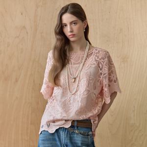 플라워 아일렛 레이스 반팔 블라우스