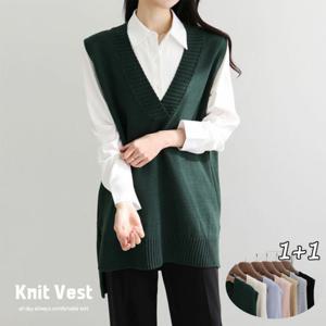 [브리치]  / (1+1) 기본 브이넥 니트 롱 조끼 7color