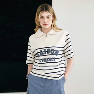 [최초가 79000원] [55~88] 스트라이프 카라 집업 티셔츠