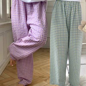 2장세트 제이케이sp 여성 여름 면100% 밴딩 체크 9부 파자마 잠옷바지