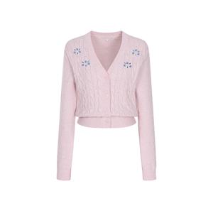 플라워 자수 케이블 브이넥 니트 가디건 OK5SD2590