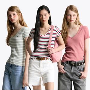 [정상가: 52000원] 타미진스 슬림 브이넥 립 티셔츠 3종 택1 (T32F6TTO07TWT1)