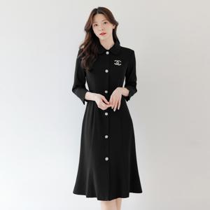 (~XXL까지) 시오라 새틴배색카라 머메이드 원피스 봄 가을 하객룩 오피스룩 모임룩 격식룩 빅사이즈