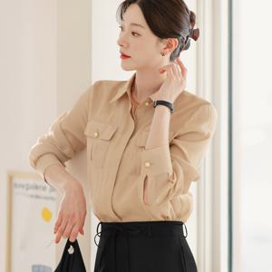 (~XXL까지) 모노 시어 투포켓 히든버튼 셔츠 블라우스 봄 가을 하객룩 오피스룩 모임룩 격식룩 빅사이즈