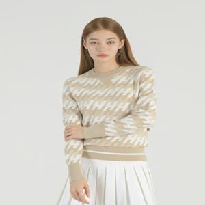 헤지스 골프 여성 [[25SS]] HWSW5A201I2 [가격인하]베이지 여성 H 패턴 홀겹 긴팔 스웨터