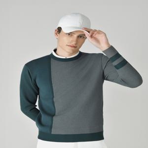 헤지스 골프 [[25FW]] HUSW5C901E2 [ONLINE EXCLUSIVE]그린 남성 컬러 블록 로고 짜임 니트