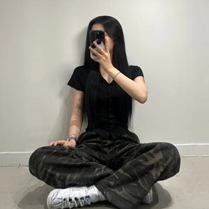 여성 카고 밀리터리 카모 바지 와이드 롱 팬츠 [스트링 여자 조거 로우라이즈 투웨이 스트릿 힙한 트레이닝 츄리닝]