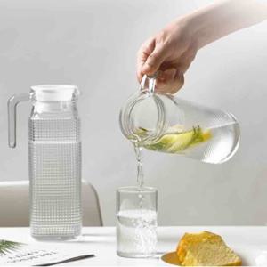 사각 코멕스 엠보싱 유리 물병 1.1L 손잡이 분리 뚜껑 유리병 소스병 보틀 공병 와인병