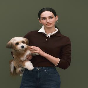 헤지스 여성 [[25FW]] HSTS5DC81D2 [아이코닉] 클래식핏 더블페이스 긴팔 폴로셔츠 버건디