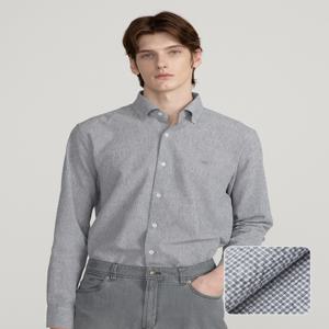 남성 [[25SS]] DMSH5AC01G1 린넨 코튼 혼방 라이트그레이 마이크로패턴 강연 긴팔 셔츠