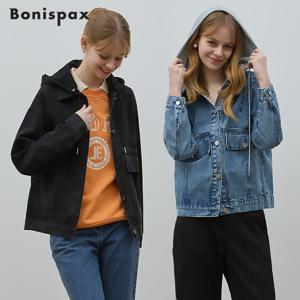 후드탈부착 자수포인트 데님 자켓