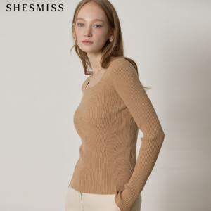 (SHESMISS)] 러쉬 울 스퀘어넥 리브 니트 탑 (택가격:138000원)
