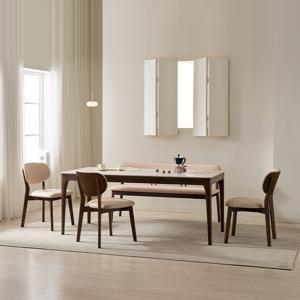 시에나 포세린 통세라믹 6인용 원목 1800 식탁세트(벤치1+의자3)