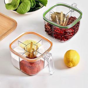 1+1 다용도 가정용 주방 4구 양념통 투명 밀폐형 방습 일체형 양념 정리함