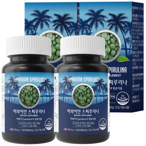 100% 하와이안 스피루리나 하와이 하와이산 스피룰리나 180정 2통 Cyanotech사 원료 엽록소 15mg
