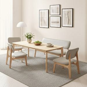 트리플 엠유 원목 6인용 낮은 식탁세트 (의자3+벤치1)