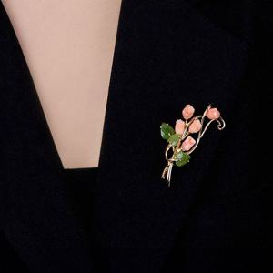 유색보석브로치 천연산호 비취 Jade 꽃 브로치 CY139C