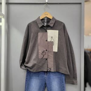 [무자크]고양이 잔체크 셔츠 P2BL17